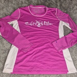 Salt Life SLX Womens Rash Guard Pink White UPF 50 Long Sleeve Swim Shirt Medium